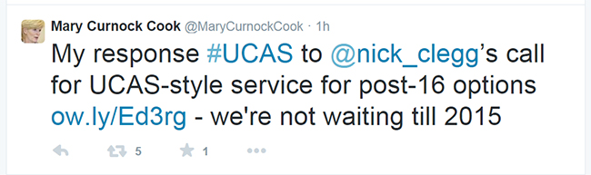 The UCAS chief executive also took to twitter to rebuff Nick Clegg