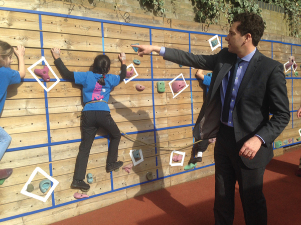 Mr Timpson monitors wall climbing at Berrymede