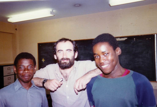 Clockwise from top left: Dylan Wiliam with Philip Jemmott (left) and Colin MacDonald, two year 10 students from North Westminster Community School, summer 1984