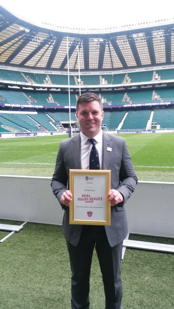 Matt Leek accepts his Real award at Twickenham