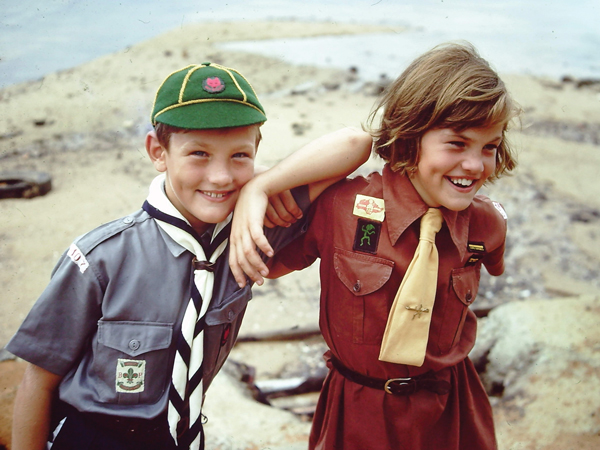 Cladingbowl and his older sister, Sue, in their Cubs and Brownies uniforms 