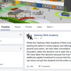 Hackney Wick Academy updated parents of its delay over Facebook