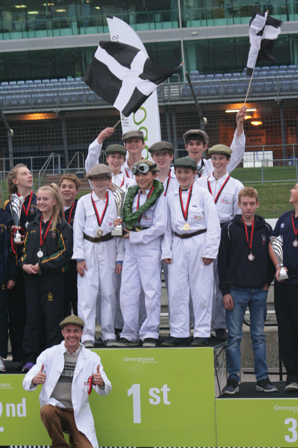 The Retro Rocket team from Sir James Smith’s School celebrate their win