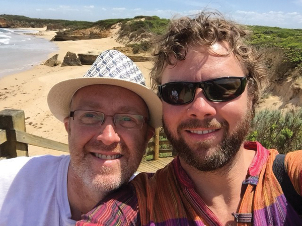 Steve Lancashire in Australia with his partner Gary