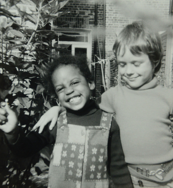 With friend Andrew in her back garden early 1980s