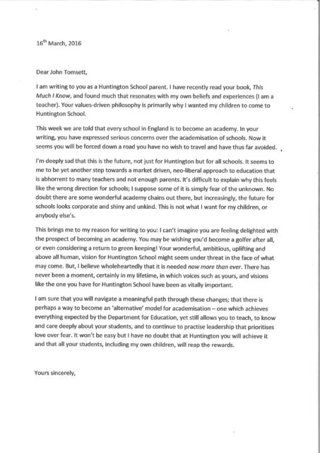 John Tomsett parent letter