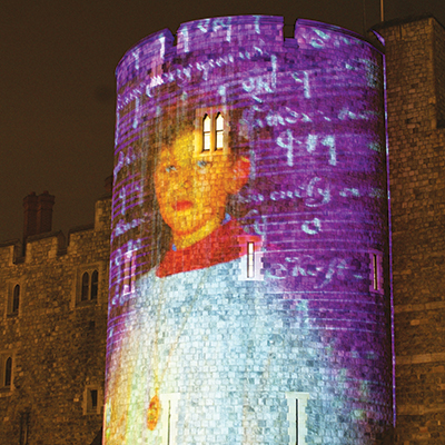 A chorister is projected onto Windsor castle