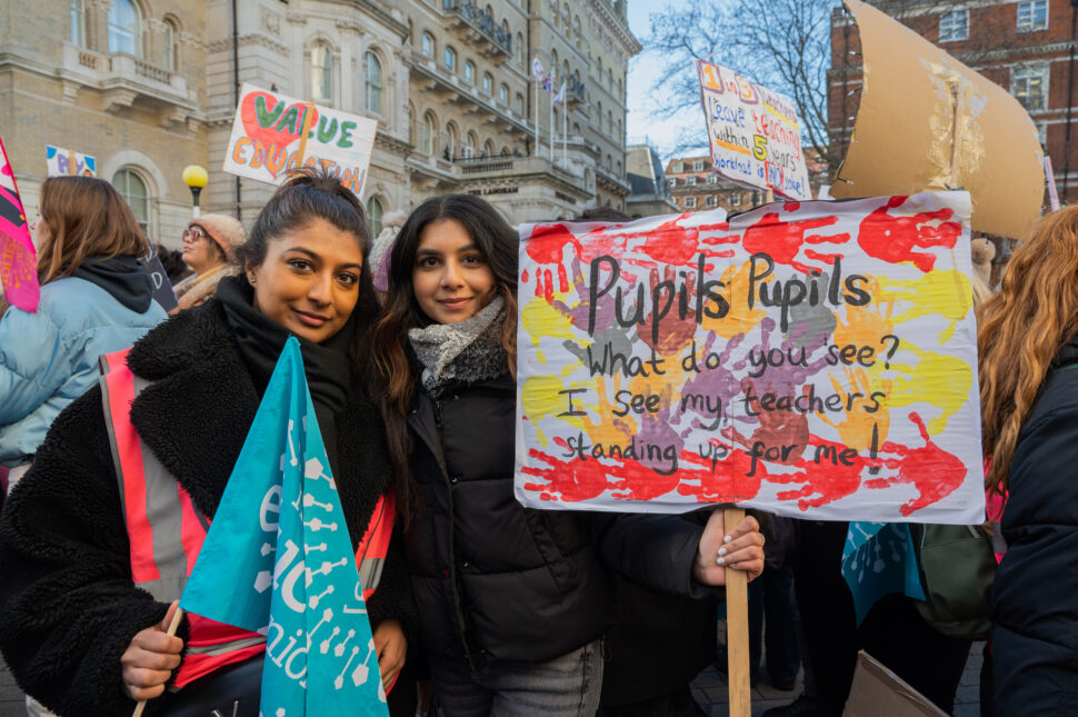 Picture of the teacher strikes march in London