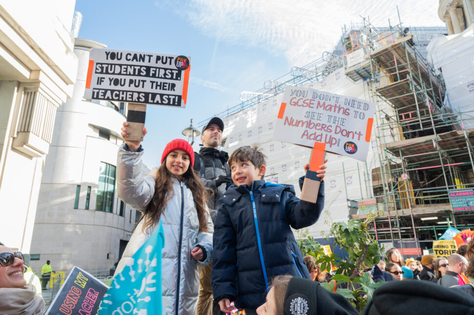 Picture of the teacher strikes march in London