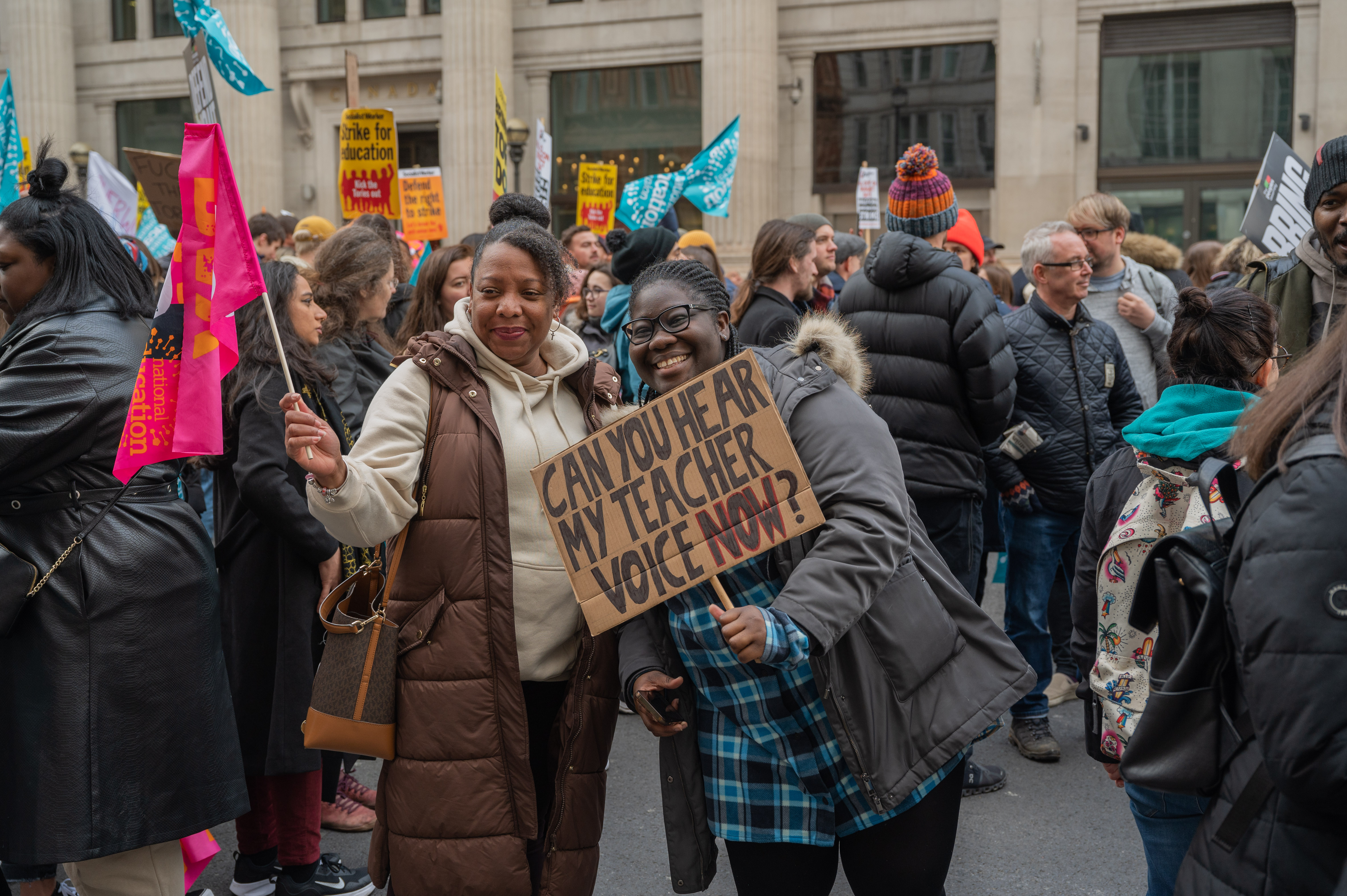 Picture of the teacher strikes march in London